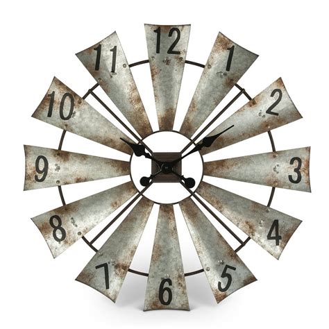Rustic Antique Styled Windmill Wall Clock With Hours Of The Day On The