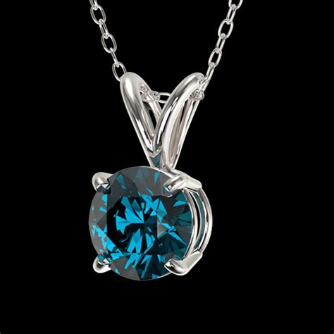 075 Ctw Certified Intense Blue Diamond Necklace 10k White Gold Ref 54r2k