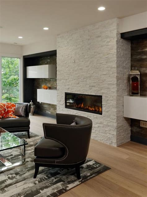 Floating Shelves On Either Side Of This White Stone Fireplace Enhance