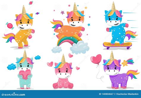 Magic Fairy Little Pony Fantasy Unicorns Cartoon Vector Illustration