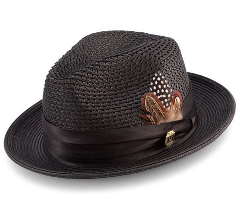 Montique H 34 Mens Straw Fedora Hat Black Abby Fashions