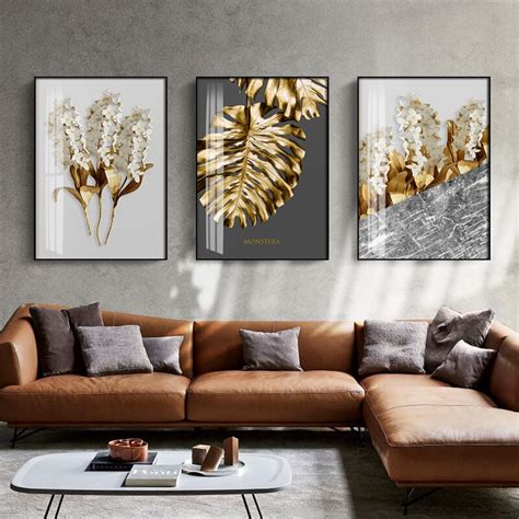 Abstract Tropical Gold Wall Art Nordic Style Golden Botanic Floral Fin