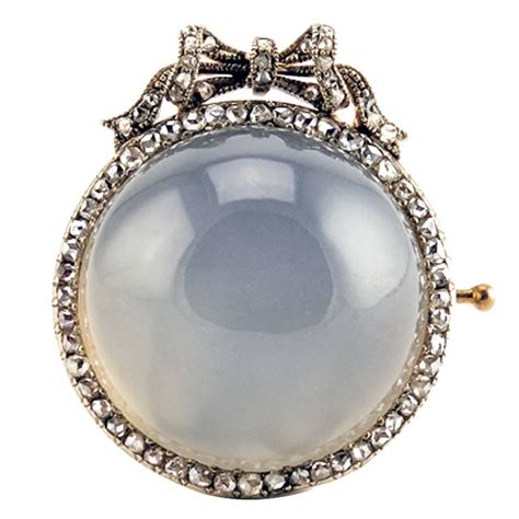Antique Fabergé Russian Moonstone Diamond Set Gold Brooch By Alfred