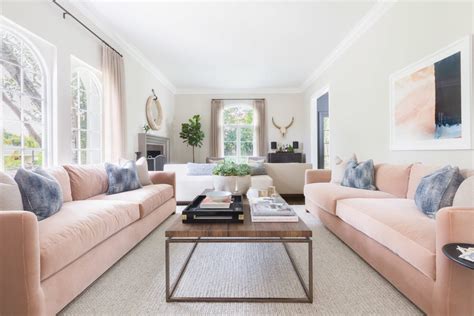 I love art work by laura horn. High/Low: Blush Pink Sofa Living Room Design - The Learner ...