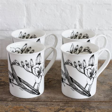 Botanical Fine Bone China Set Of Four Mugs By Sarah Horne Botanicals