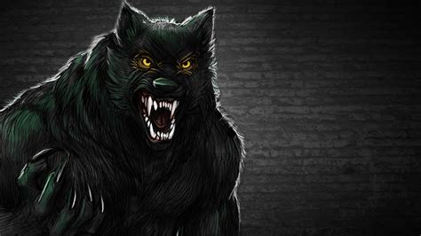 Werewolf Showing His Teeth And Claws With Glowing Beady Eyes Fond D