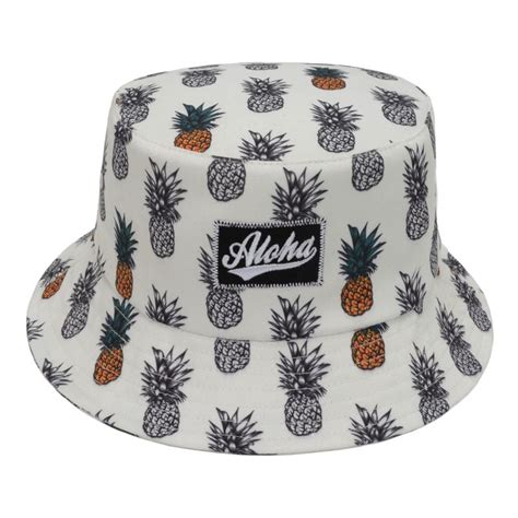 Buy Fashion Aloha Pineapple Bucket Hat White Fishing