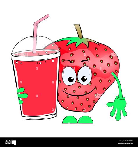 Strawberry Juice And Cartoon Strawberries Vector Illustration On A