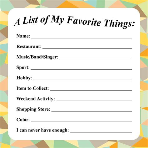 10 Best My Favorite Things Template Printable Favorite Things List My