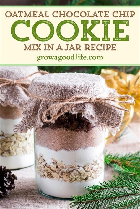 Homemade Chocolate Chip Cookie Mix In A Jar With Pine Cones On The Side