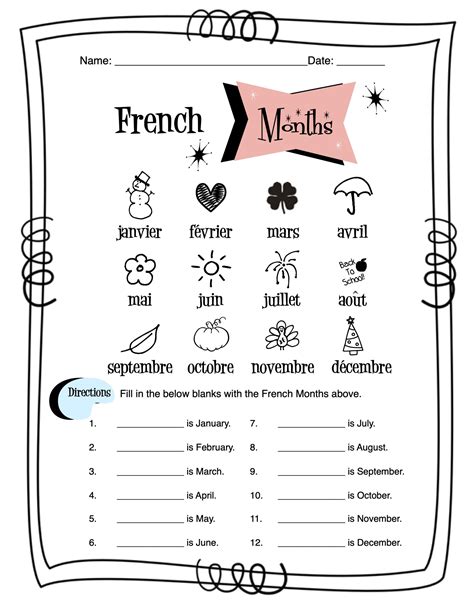 French Months Of The Year Worksheet Packet Made By Teachers