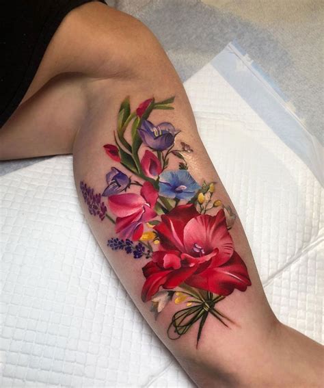 Bouquet Of Wild Flowers Floral Tattoo Sleeve Flower Tattoo Arm