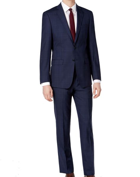 Calvin Klein Calvin Klein New Blue Mens Size 46 Slim Fit Two Button Wool Suit