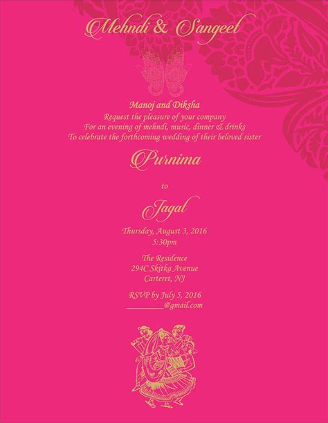 Create your own indian wedding invitation cards in minutes with our invitation maker. Wedding Invitation Wording For Sangeet and Mehndi Ceremony ...