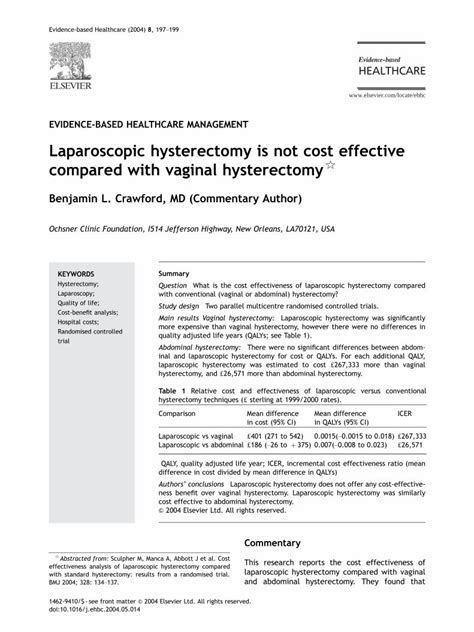 Pdf Laparoscopic Hysterectomy Is Not Cost Effective Compared With