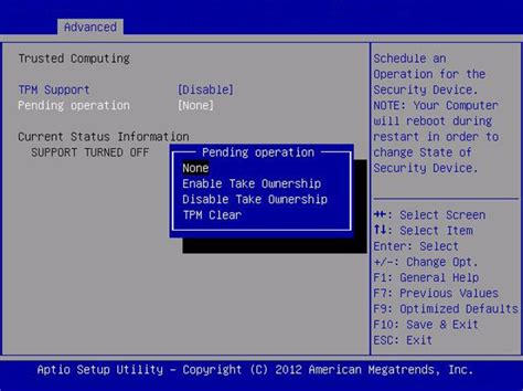Alongside enabling tpm in the motherboard's bios, you'll also have to enable secure boot as well. Legacy Mode BIOS Setup Utility Screens - Sun Server X4-4 ...