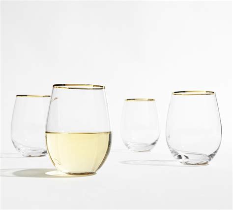 Gold Rim Stemless Wine Glasses Set Of Pottery Barn