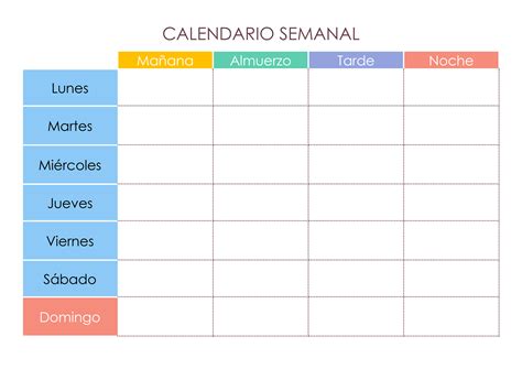Calendario De Aseo Semanal