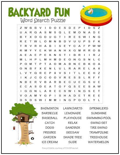 Backyard Fun Word Search Puzzle In 2020 Kids Word Search