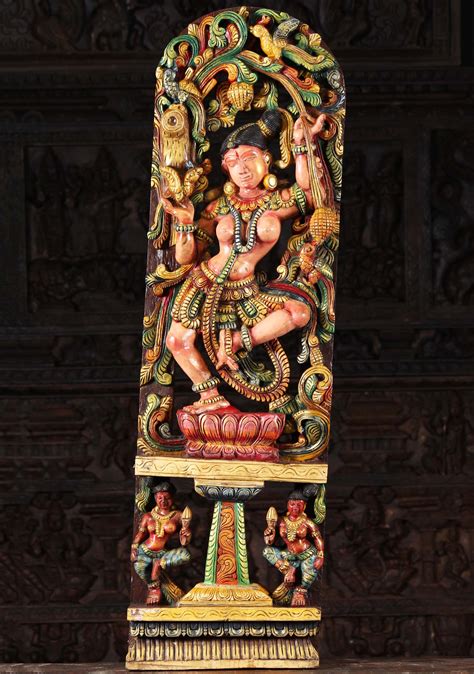Sold Wooden Dancing Meenakshi Statue With Parrot 48 98w2d Hindu