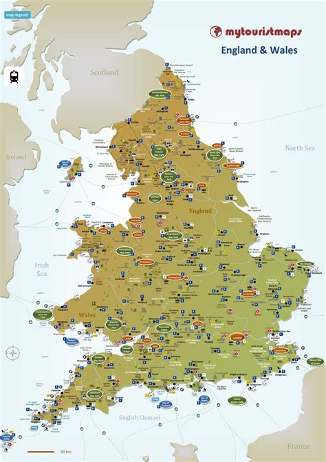 Travel And Tourist Map Of England And Wales Maps