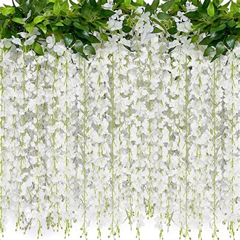 40 Branches Wisteria Hanging Flowers Jackyled 6 Feet Artificial White