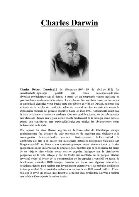 Charles Darwin Charles Robert Darwin 12 De Febrero De 1809 19 De