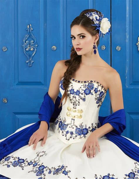 Ivory Blue Strapless Floral Charro Dress By House Of Wu La Glitter 24042 La Glitter By House Of