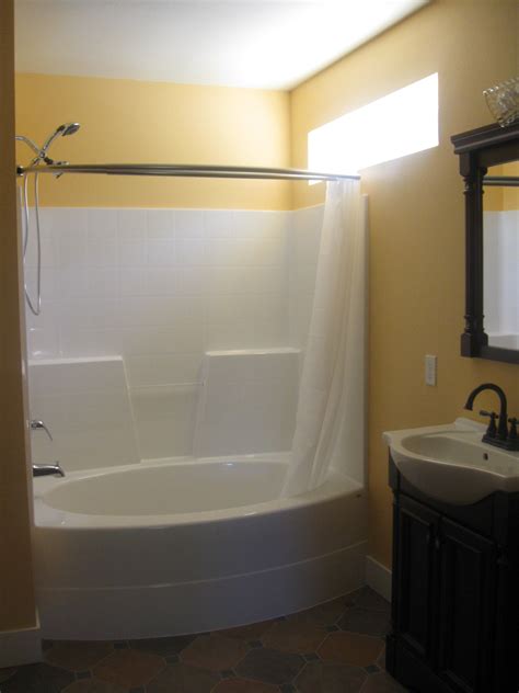 Oval White Fiberglass Corner Bathtub With Shower Curtain Of Impressive Corner Tub Shower Combo