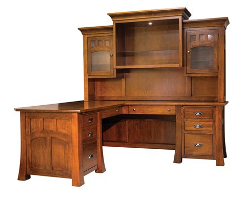 Set up your workspace with solid wood office furniture. Bridgefort Mission Solid Wood Corner Desk and Hutch | Amish
