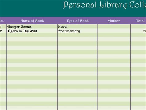 Personal Library Collection My Excel Templates
