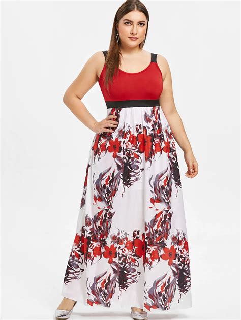 Wipalo Floral Print Plus Size Maxi Dress Casual Sleeveless Empire Waist