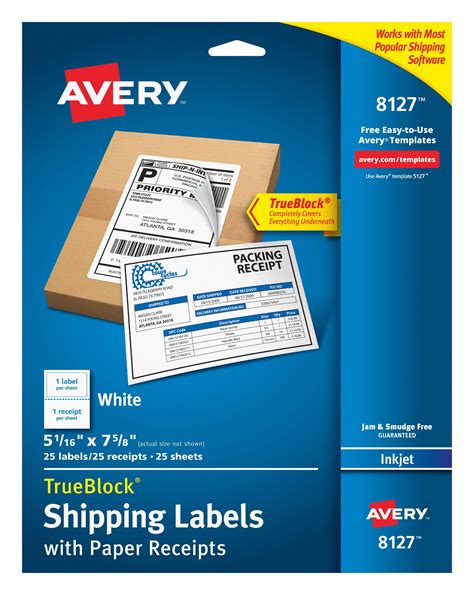 Avery Shipping Labels w/Paper Receipts and TrueBlock Technology for