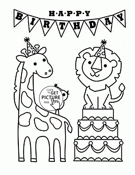 Happy Birthday And Funny Animals Coloring Page For Kids