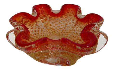 Murano Art Glass Bowl Red And Gold Leaf Vintage Chairish