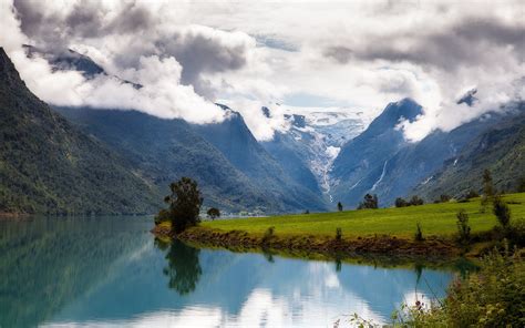 Norway Mountains Meadow Clouds Fjord Wallpaper 2048x1280 125251