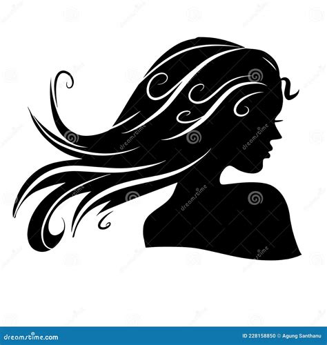 silhouette of girl with long curly hair on white background stock vector illustration of face