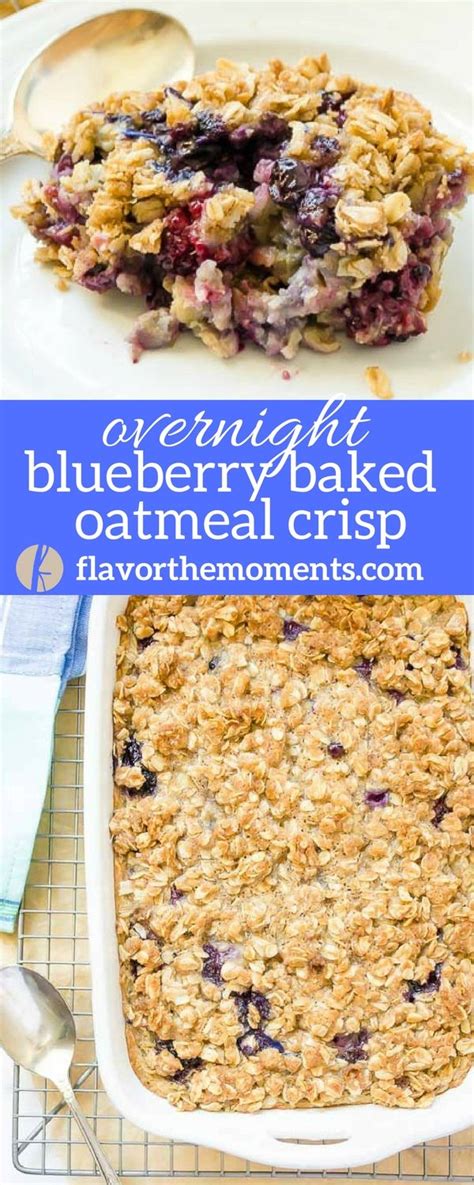 Blueberry Baked Oatmeal Crisp In A White Dish And On A Cooling Rack