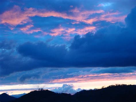 Sunset Art Print Blue Twilight Clouds Pink Glowing Light Over Mountains