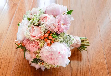 Peony Bridal Bouquet With Pale Pink Peonies Sweet Avalanche Roses