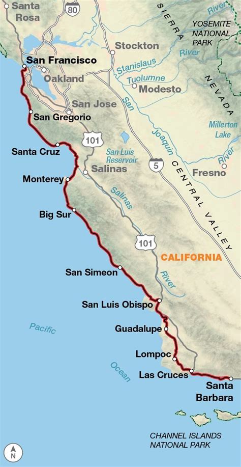 Map Of Ca Coast Cities Pacific Coast Adventure Cycling Route Network