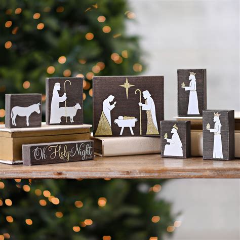 Natural Wood Block Nativity Scene Set Of 7 Kirklands Christmas