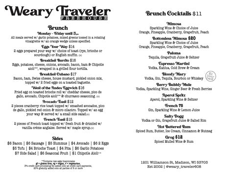 Weekday Brunch - Weary Traveler Freehouse