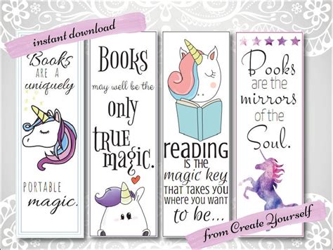 printable bookmark unicorn bookmark gift for her lovers
