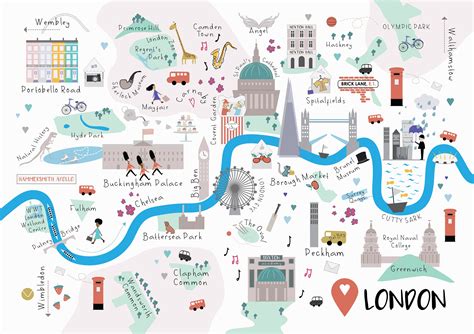 London Print Illustrated Map Etsy Uk