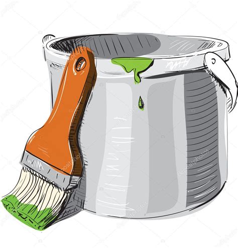 Paint Bucket With Brush Sketch — Stock Vector © Chuhail