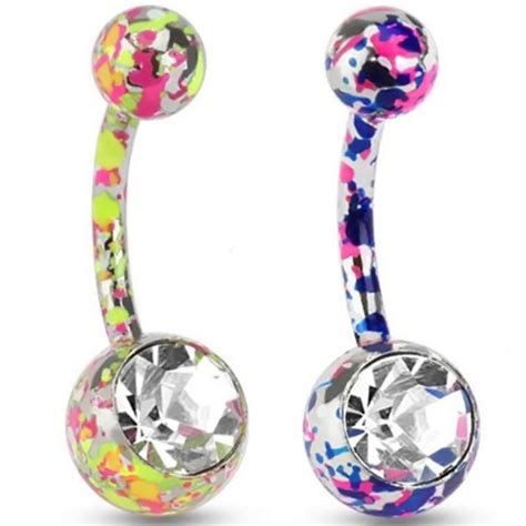 2pc Of Sexy Belly Button Navel Ring Body Piercing Paint Splatter Navel Ring With