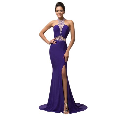 Robes De Soiree Longue Imported Party Dresses Beautiful Purple Evening Gowns Dress Crystal Bead