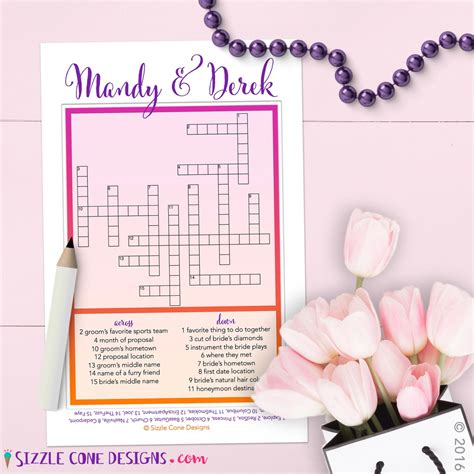 Custom Wedding Crossword Puzzle Cards Printed Or Printable Quiz