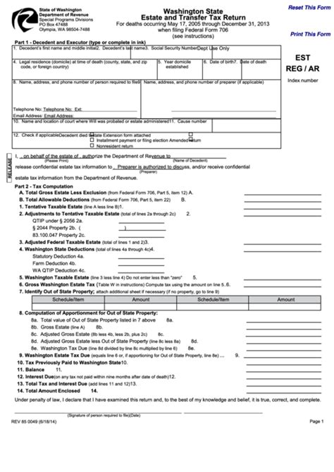 Fillable Washington State Estate And Transfer Tax Return Form Printable
